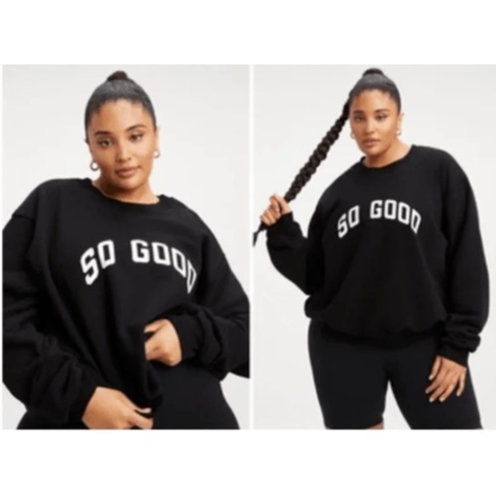 Good American So Good Boyfriend Crewneck Sweatshirt Black SZ 2 (M) NWT $90